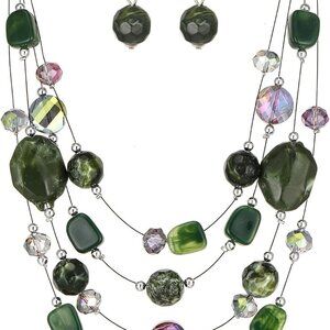 Layered Chunky Beaded Necklace for Women Colorful Multi-Layer Statement Necklace